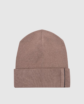 Brunello Cucinelli Brown cashmere hat with monil chain M12163199