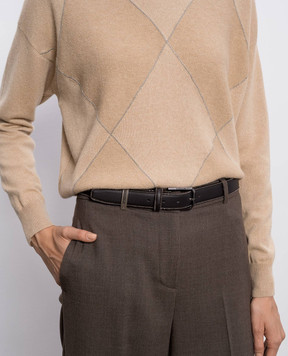 Peserico Brown leather belt with monil chain S32592C0CC685