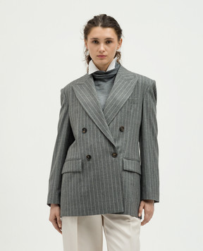 Brunello Cucinelli Gray double-breasted striped wool jacket with monil chain MD5777190P