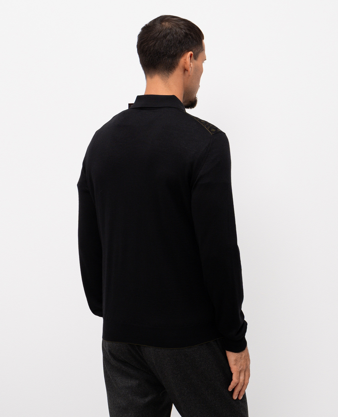 

Black polo shirt made of wool, silk and cashmere in a woven pattern Stefano Ricci