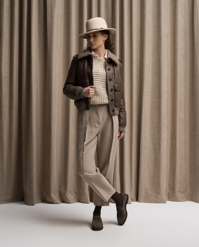 Brunello Cucinelli Beige pants with wool with monil chain MP580P8562