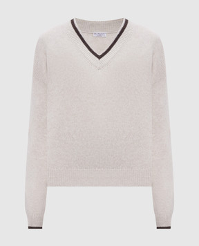 Brunello Cucinelli Gray cashmere pullover with monil chain M12527202