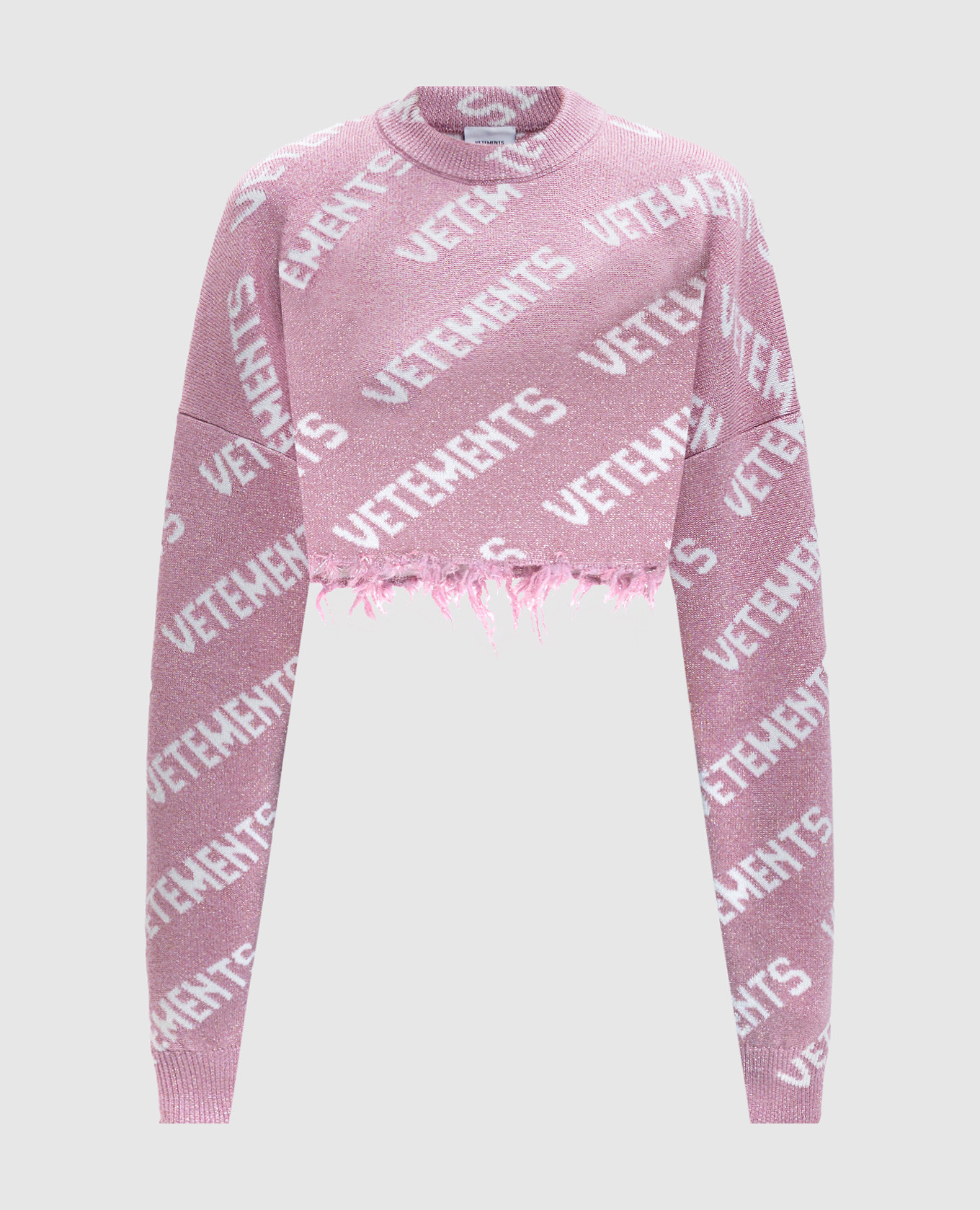 Pink cropped wool sweater with fringe vetements