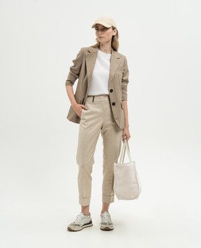 Peserico Beige wool and lurex pants with monil chain A0475308329