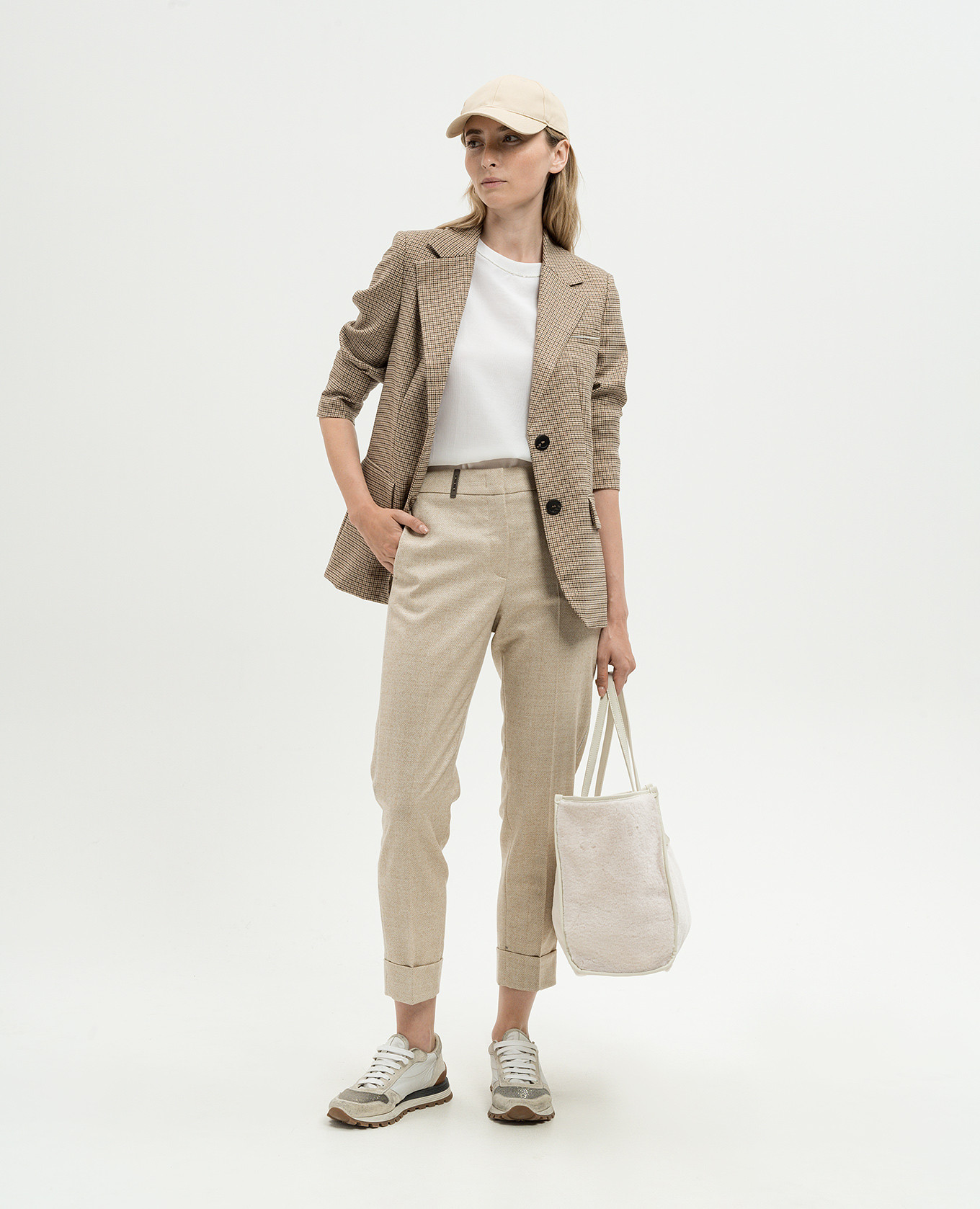 

Beige wool and lurex pants with monil chain Peserico