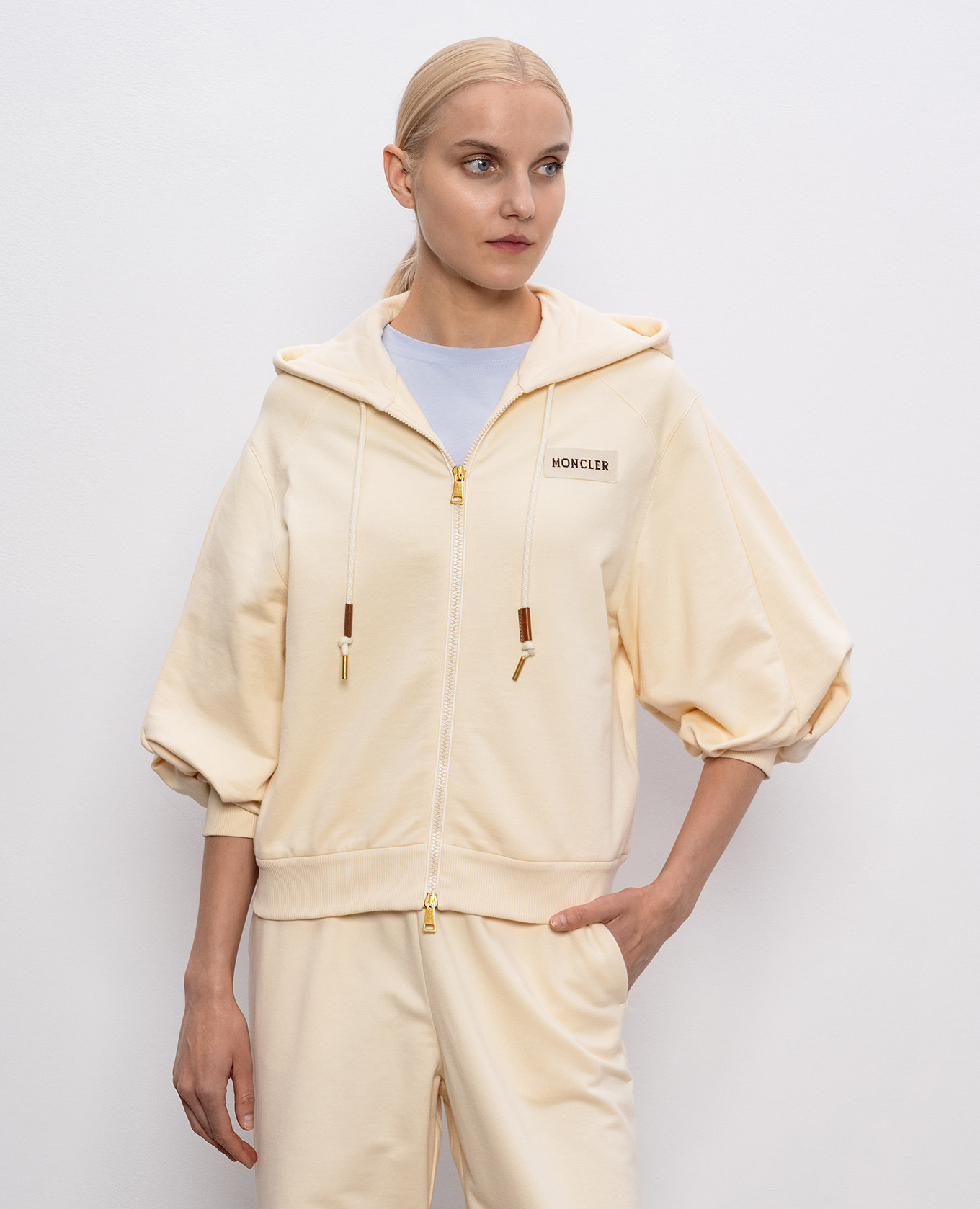 

Beige sports jacket with logo Moncler