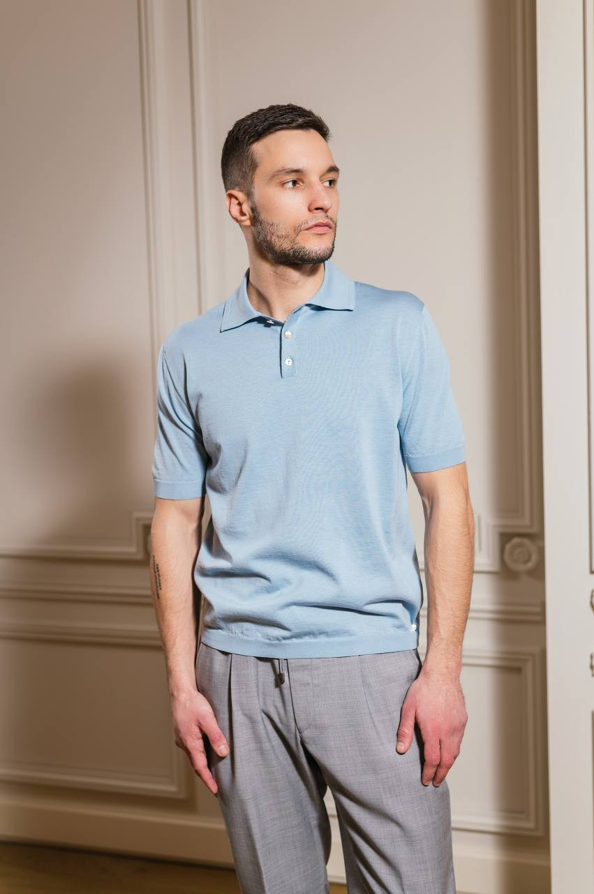 

Blue silk polo with logo Agnona, Light blue