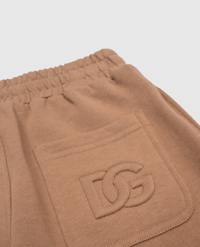 Dolce&Gabbana Children's brown shorts with textured monogram logo embroidery L4JQV1G7O4U26