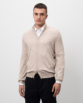 Brunello Cucinelli Beige melange wool and cashmere cardigan M2400106