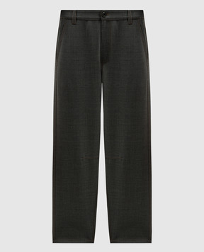 Brunello Cucinelli Gray wool trousers with leather logo MPW07P8723