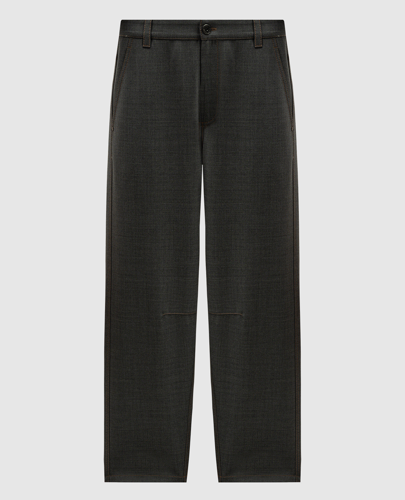 Gray wool trousers with leather logo brunello cucinelli