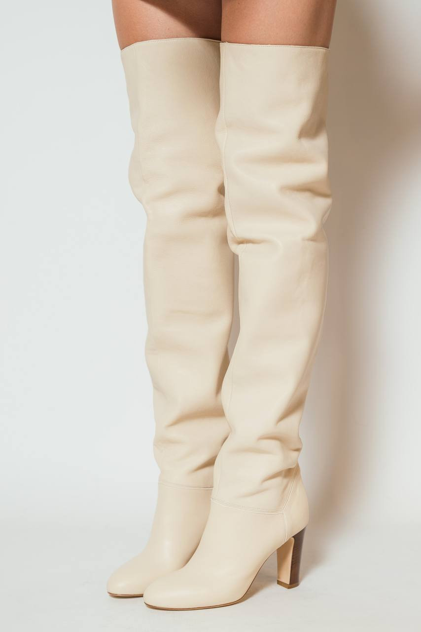Beige leather over-the-knee boots Twinset 5