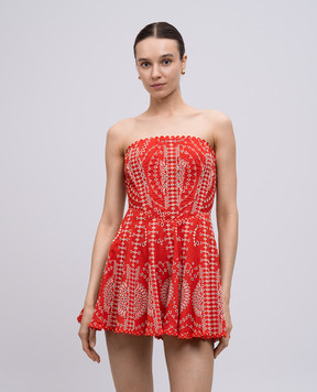 Charo Ruiz Clem red linen dress with broderie embroidery 254601