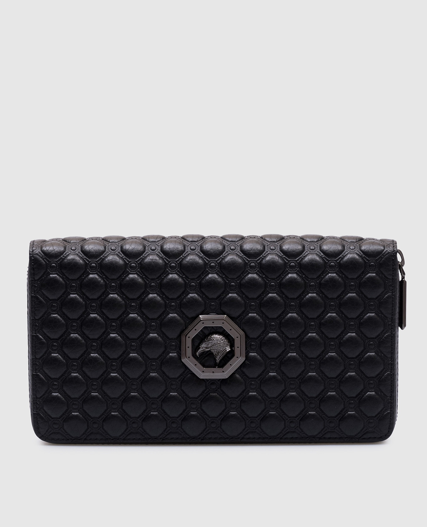 

Black leather wallet with branded Asia pattern Stefano Ricci, Черный