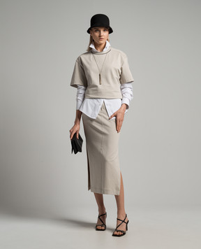 Brunello Cucinelli Gray skirt with monil chain MH827EL389