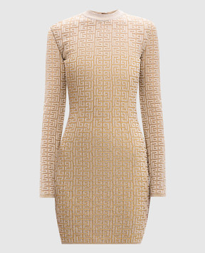 Balmain Beige mini dress in PB Labyrinth pattern DF2R8029KH69