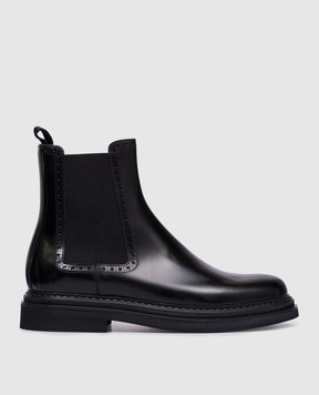 Dolce&Gabbana Black leather glossy Chelsea boots with perforations A60592A1203