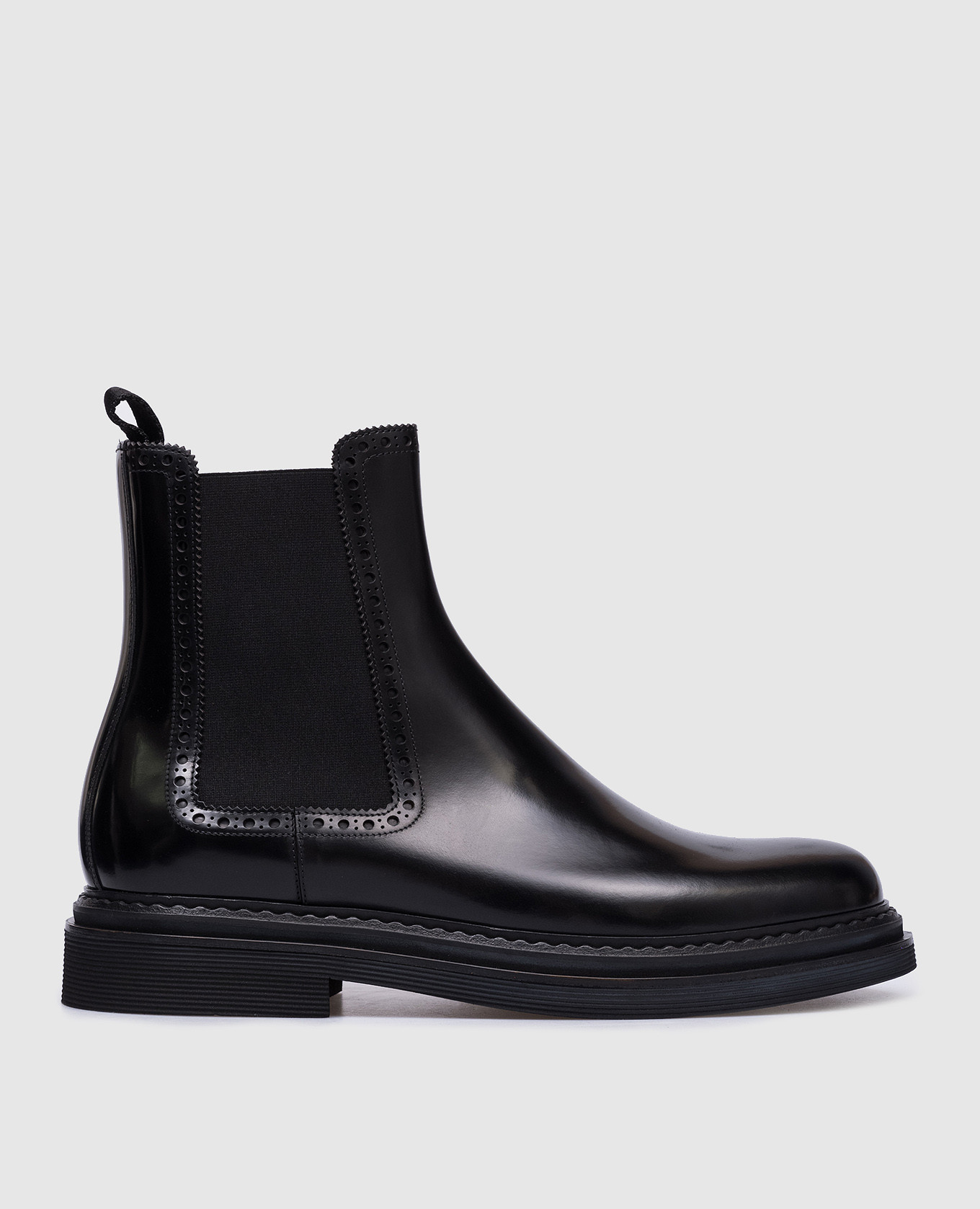 Black leather glossy chelsea boots with perforations dolce&gabbana
