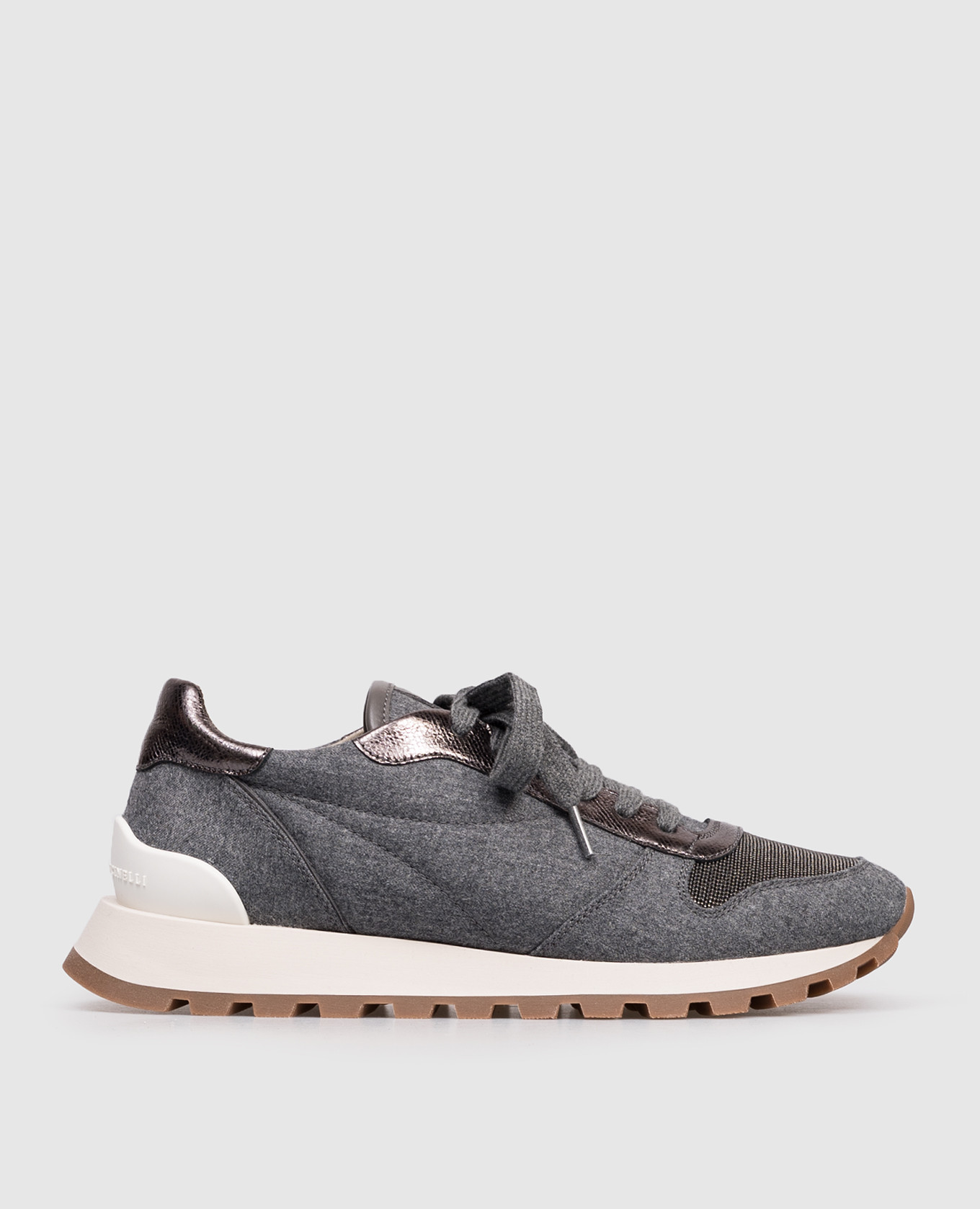 Gray wool-blend sneakers with monil chain Brunello Cucinelli