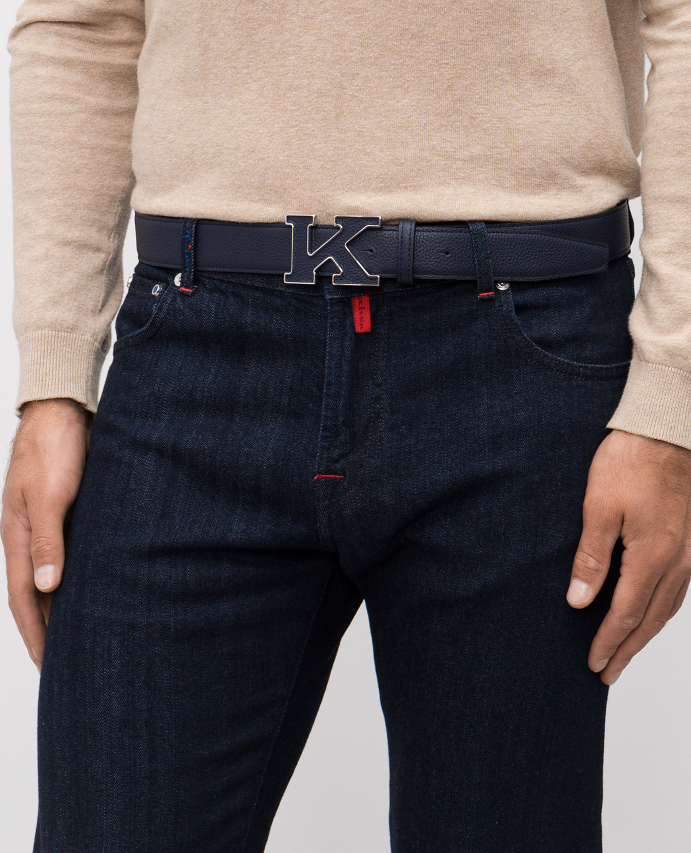 

Blue leather belt with monogram logo Kiton