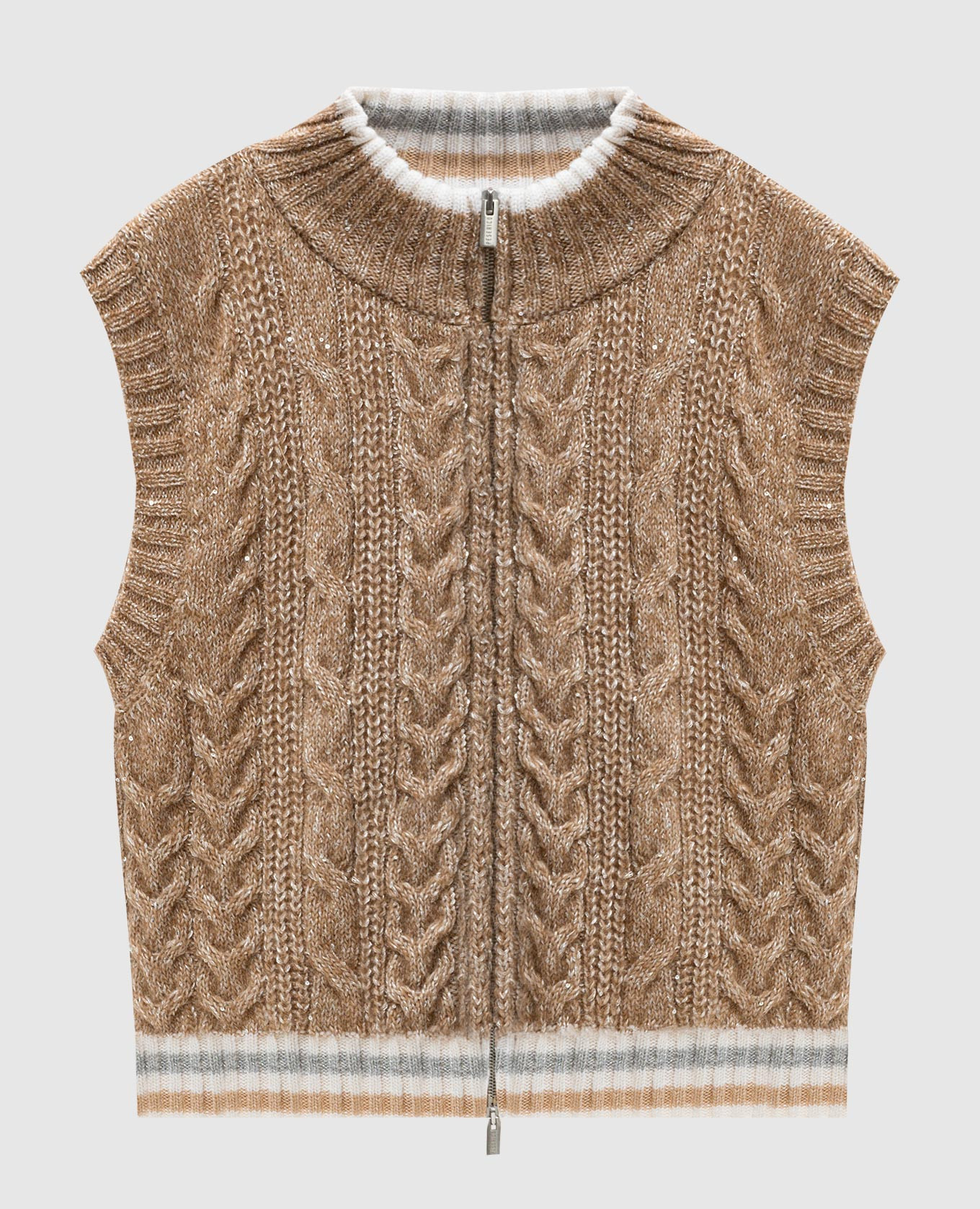 

Brown vest made of wool, silk and cashmere with a textured pattern with sequins Peserico