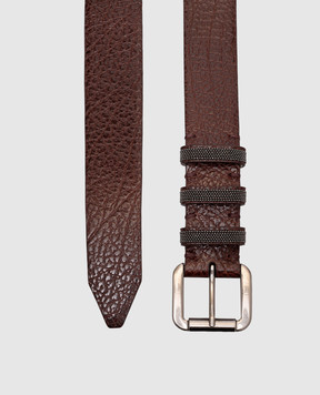 Brunello Cucinelli Burgundy leather belt with monil chain M0JUMC33UP
