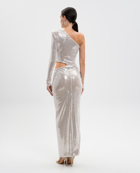 Nissa Silver sequined one-shoulder maxi dress RRS16014