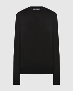 Dolce&Gabbana Black silk jumper with matching logo embroidery GXX02ZJBSJS