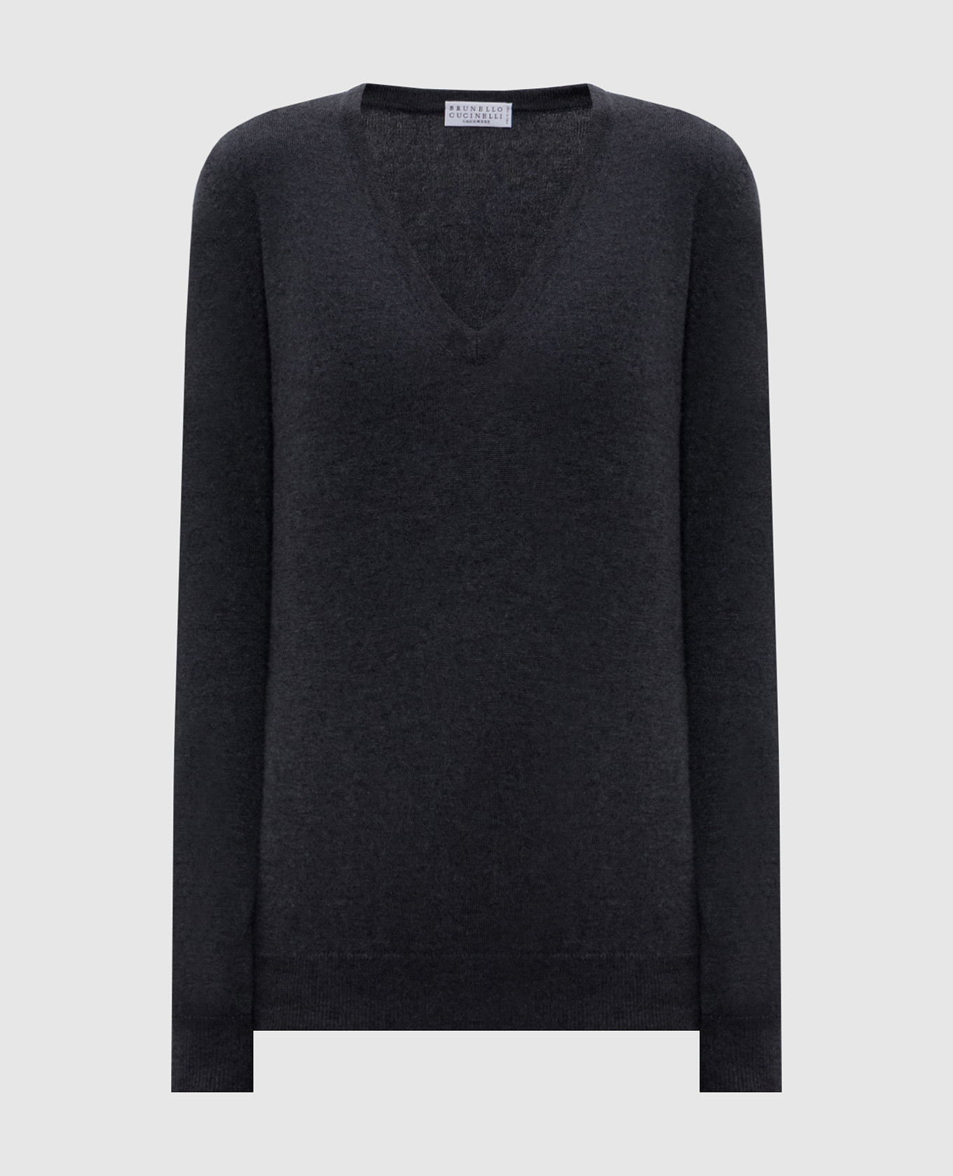 Gray cashmere pullover with monil chain