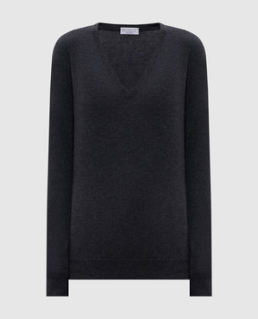 Brunello Cucinelli Gray cashmere pullover with monil chain M12144402P