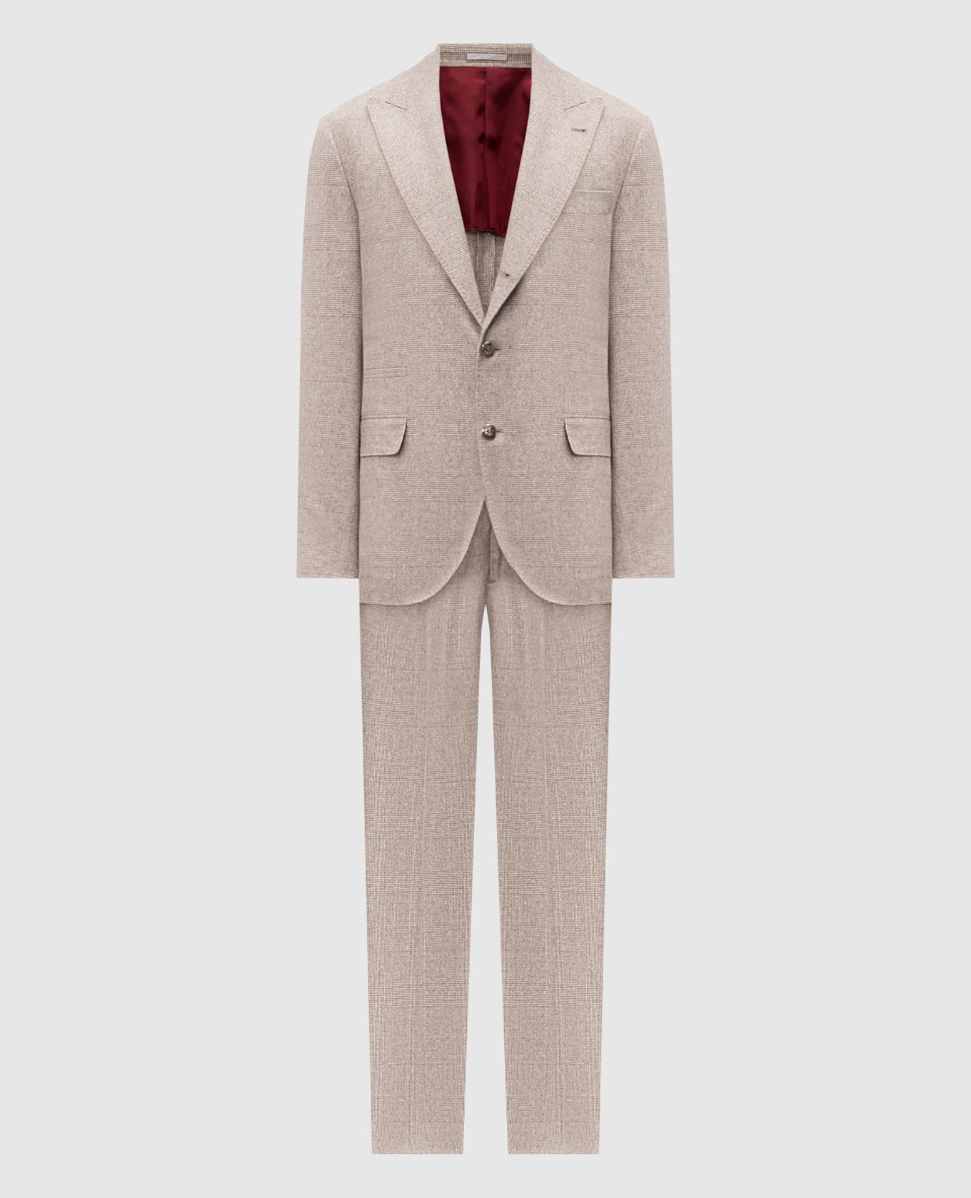 Beige silk, wool and cashmere check suit Brunello Cucinelli