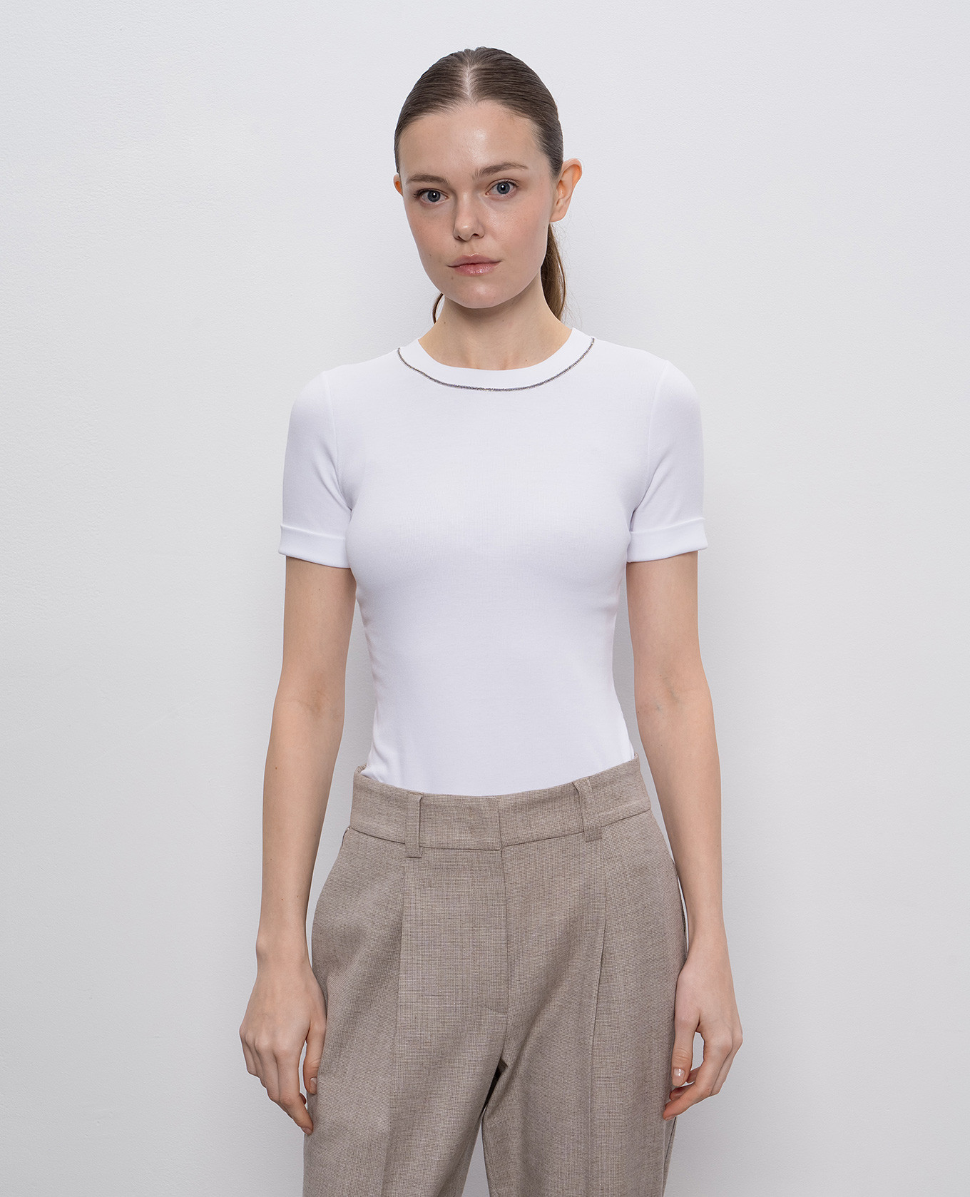 

White ribbed top with monil chain Peserico