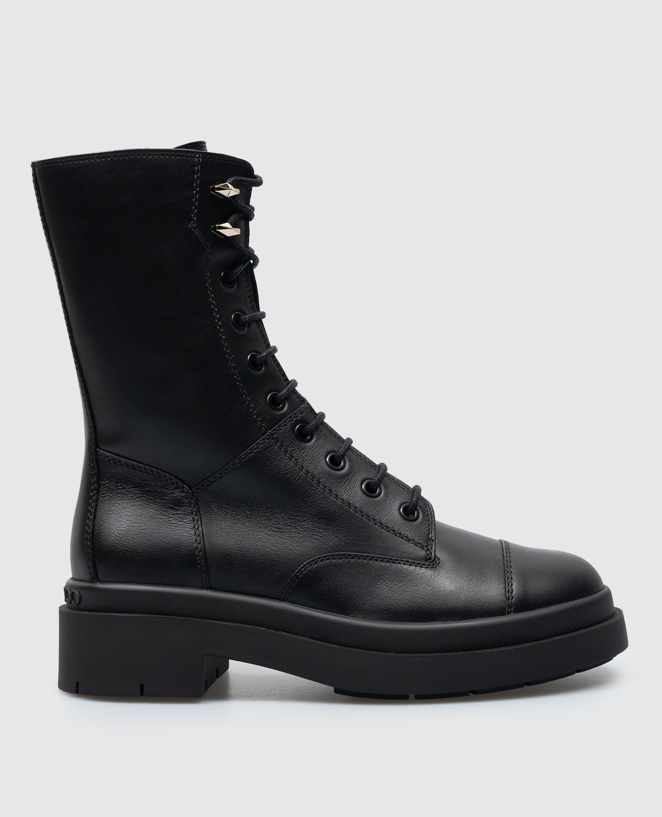

NARI FLAT black leather boots with logo Jimmy Choo