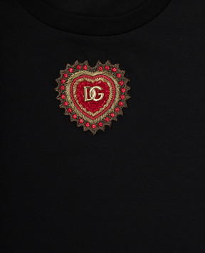 Dolce&Gabbana Children's black t-shirt with an appliqué with beads L5JTOPG7N7V46