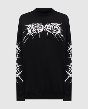 Vetements Black merino wool sweater with contrast print UA66KN100BW