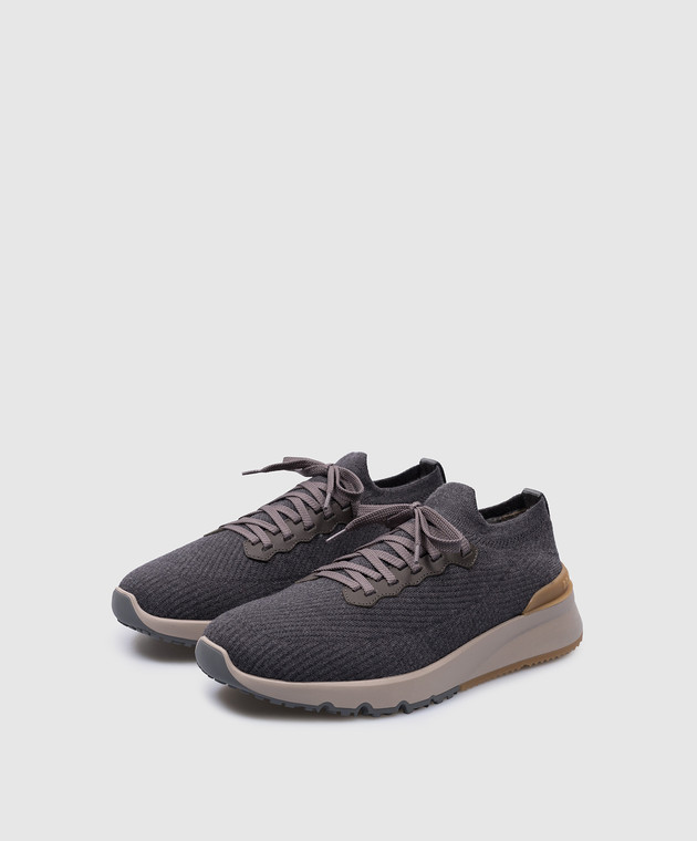 Brunello Cucinelli - Gray wool sneakers with leather inserts Brunello Cucinelli - Gray wool sneakers with leather inserts