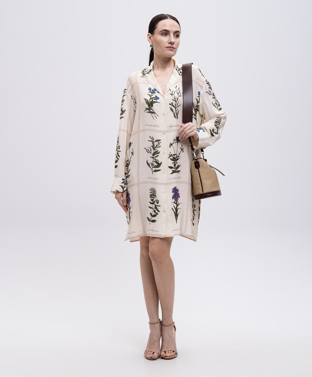 Max Mara Weekend ECCESSO beige silk shirt dress with floral