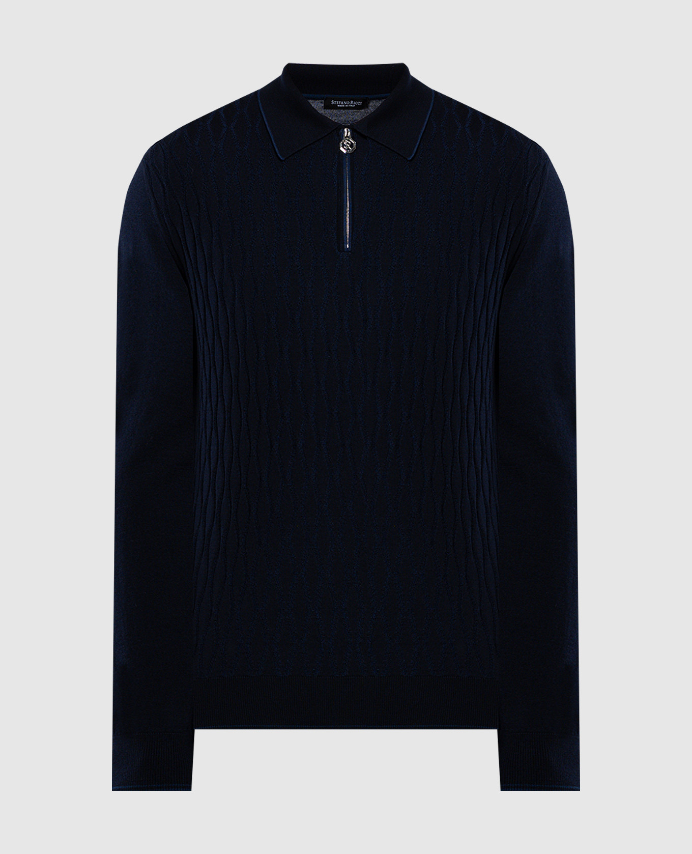 

Blue wool and silk polo with metallic logo Stefano Ricci