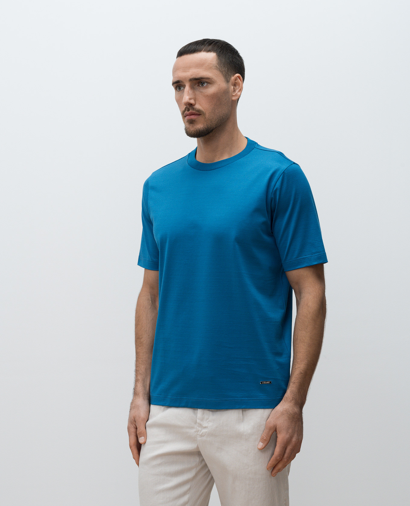 

Blue T-shirt with logo Enrico Mandelli, Light blue