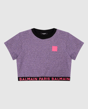 Balmain Children's purple t-shirt with lurex BU8B51U01381214
