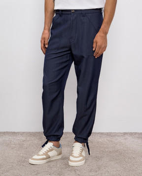 Brunello Cucinelli Blue wool and abaca pants MP495S2470