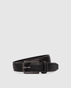 Peserico Black leather belt with monil chain S32592C0CC685
