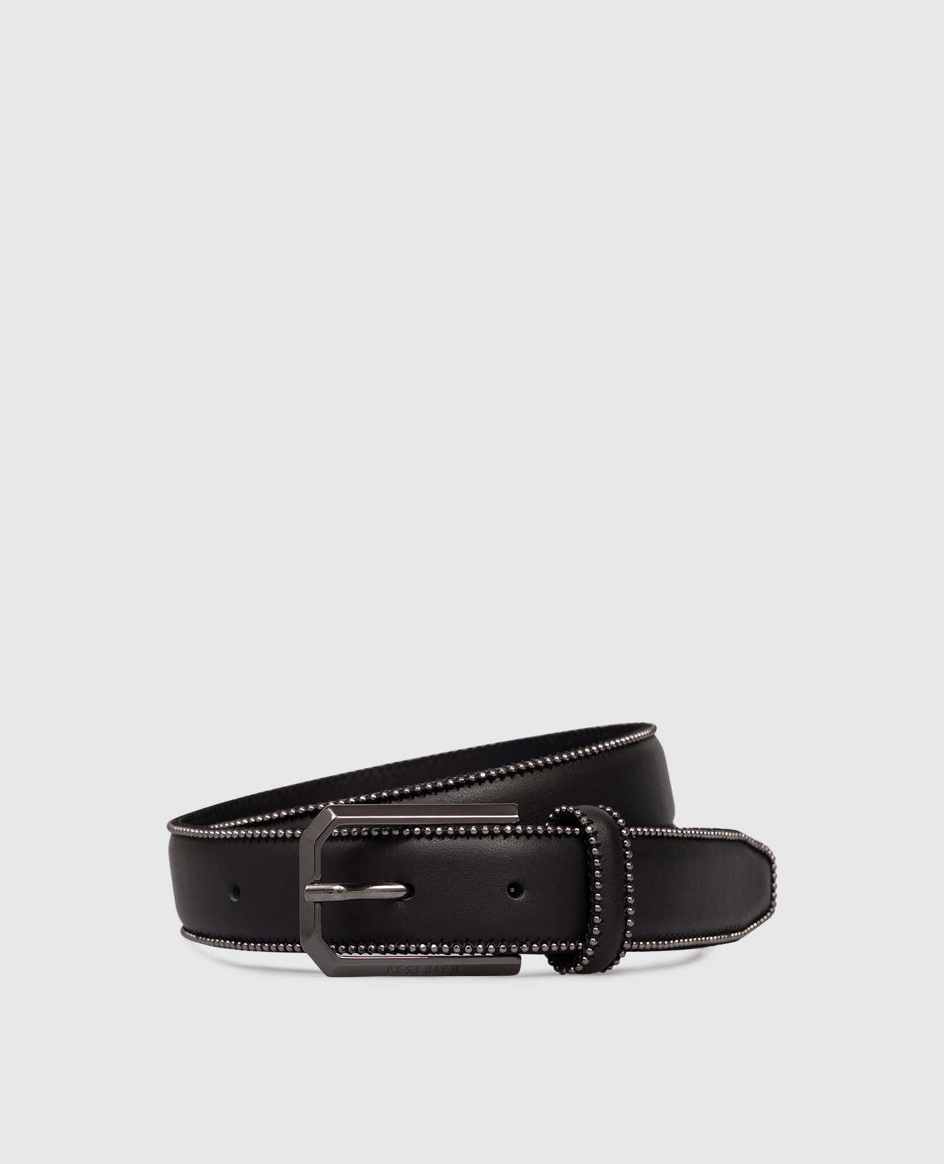

Black leather belt with monil chain Peserico