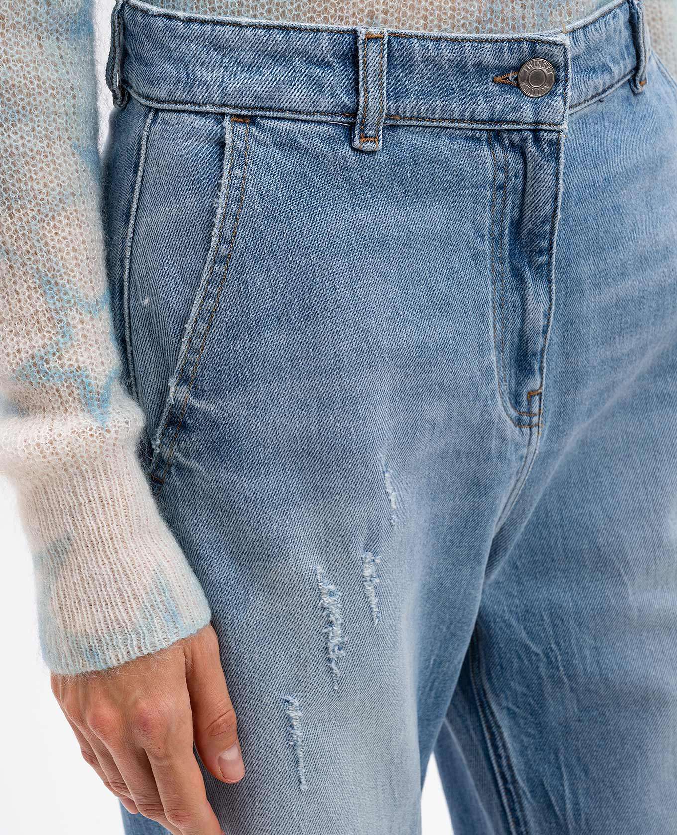 Blue distressed jeans with logo embroidery Twinset 5