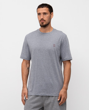 Brunello Cucinelli Grey melange T-shirt with logo emblem print M0B138440