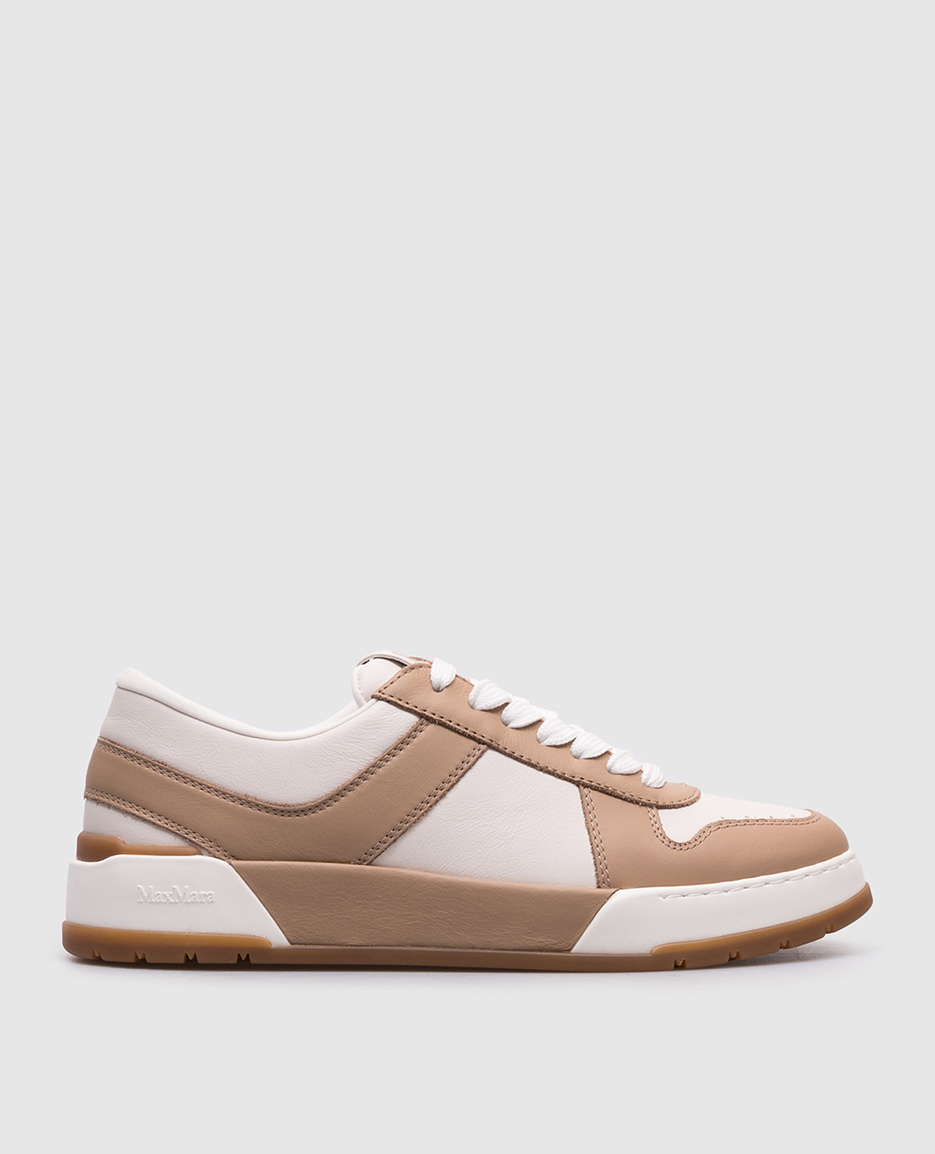 Beige CHILL leather sneakers with logo monogram Max Mara