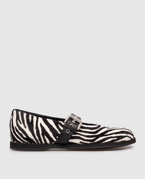 Premiata White leather ballet flats with animal print M7155