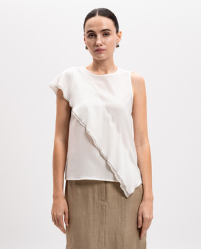 Peserico White silk top with ruffles S0852207325
