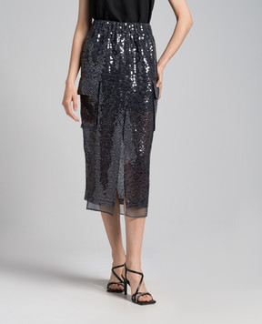 Brunello Cucinelli Gray silk skirt with sequins MF940G3567