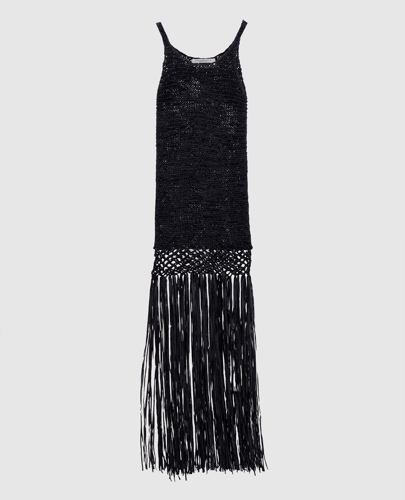 

Black openwork maxi dress with fringe Philosophy di Lorenzo Serafini